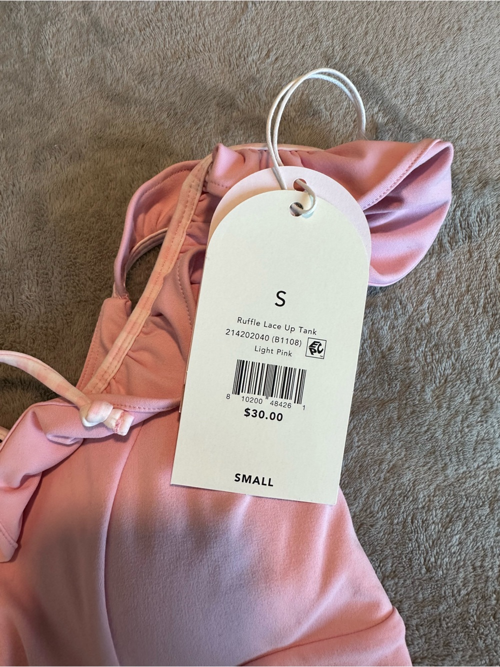 NWT Blogilates Ruffle Lace Up Tank - Light Pink - Picture 7 of 7